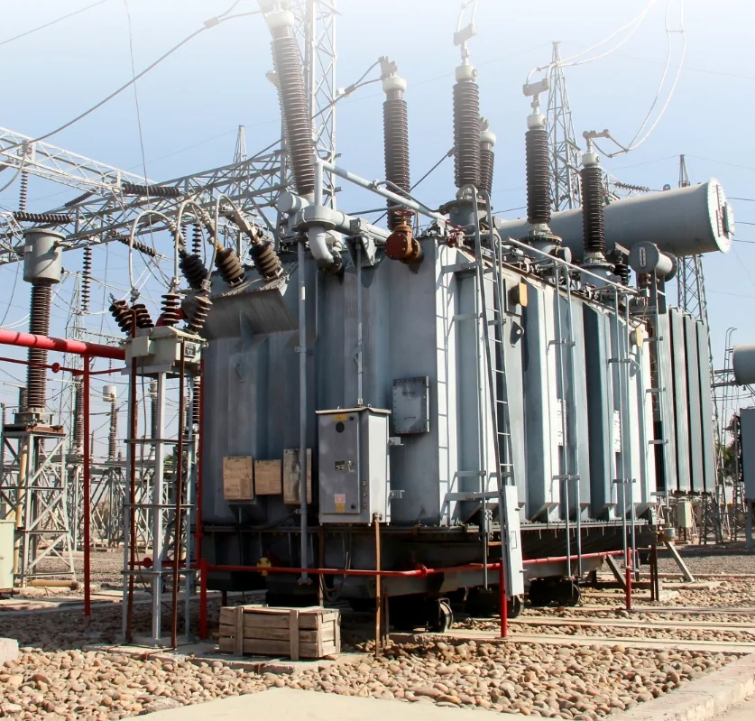 High-voltage transformer installation at an industrial substation