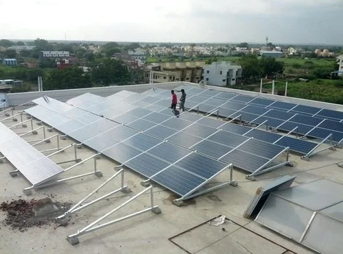 Solar panels installed across a flat rooftop