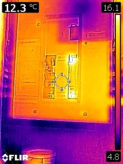 Representative thermal image showing warm electrical circuit breakers